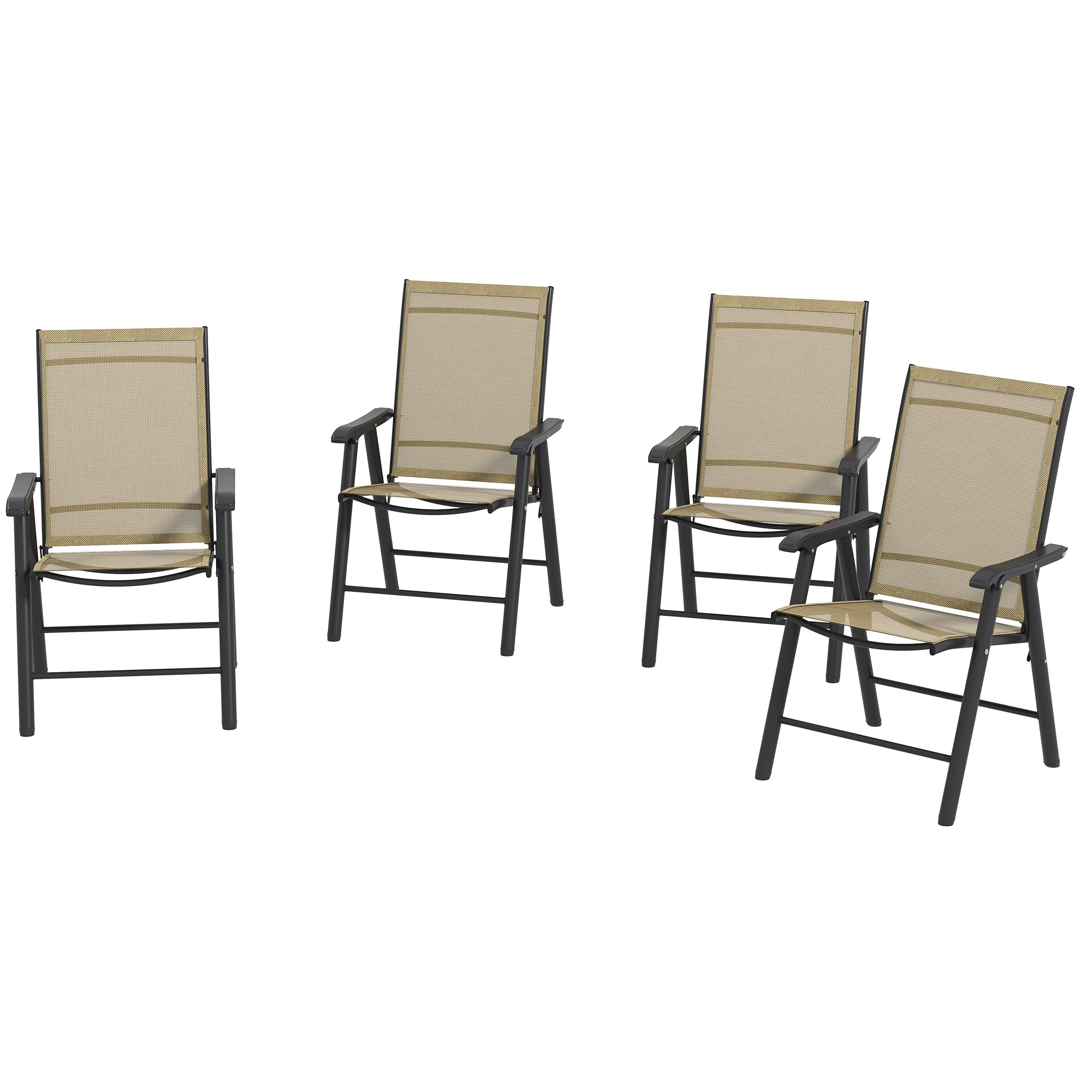 Set of 4 Outdoor Folding Chairs, Stackable Patio Dining Chairs with Armrests, Metal Frame