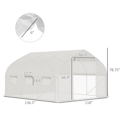11.5' x 10' x 6.5' Walk-in Tunnel Greenhouse, Green House with Zippered Mesh Door, 7 Mesh Windows & Roll-up Sidewalls, Upgraded Gardening Plant Hot House with Galvanized Steel Hoops