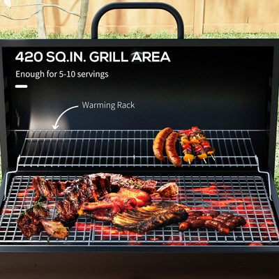 Barrel Charcoal BBQ Grill, Barbecue with 420 sq.in. Cooking Area, Wheels, Ash Catcher, Black