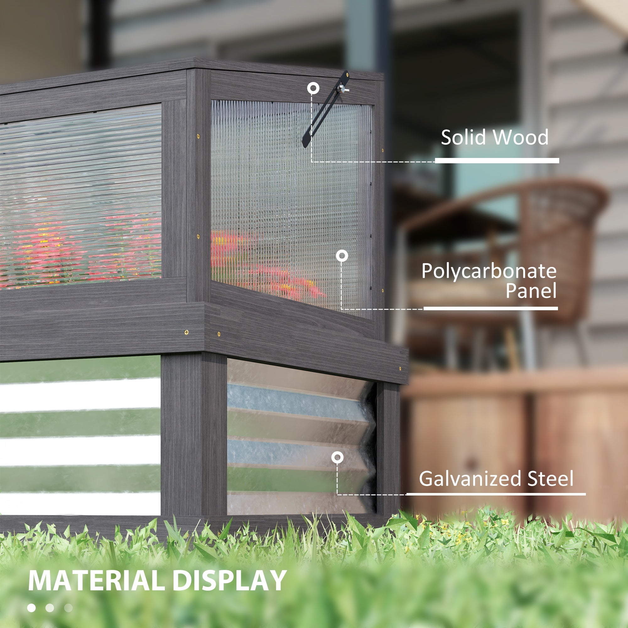 Raised Garden Flower Bed Kit with Lean-to Greenhouse, Wooden Cold Frame Planter, 41" x 22.5" x 28.25"