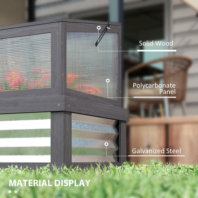 Raised Garden Flower Bed Kit with Lean-to Greenhouse, Wooden Cold Frame Planter, 41" x 22.5" x 28.25"