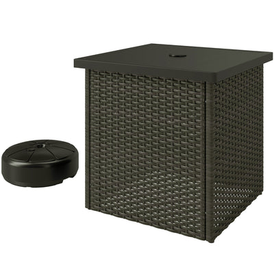 Wicker Side Table with 1.5" Umbrella Hole, Square Outdoor End Table with UV-Resistant Frame, Storage Space