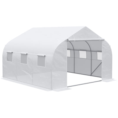 11.5' x 10' x 6.5' Walk-in Greenhouse, Tunnel Green House with Zippered Door and 6 Mesh Windows, Gardening Plant Hot House with Galvanized Steel Frame, White