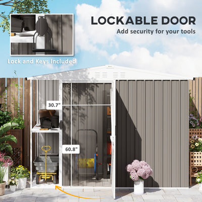 8 x 4ft Outdoor Garden Shed, Metal Shed with Air Vents and Lock for Backyard, Garden, Patio, Warm