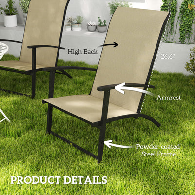 Set of 2 Outdoor Dining Chairs with High Back, Armrests, Folding Patio Chairs for Patio, Lawn, Camping