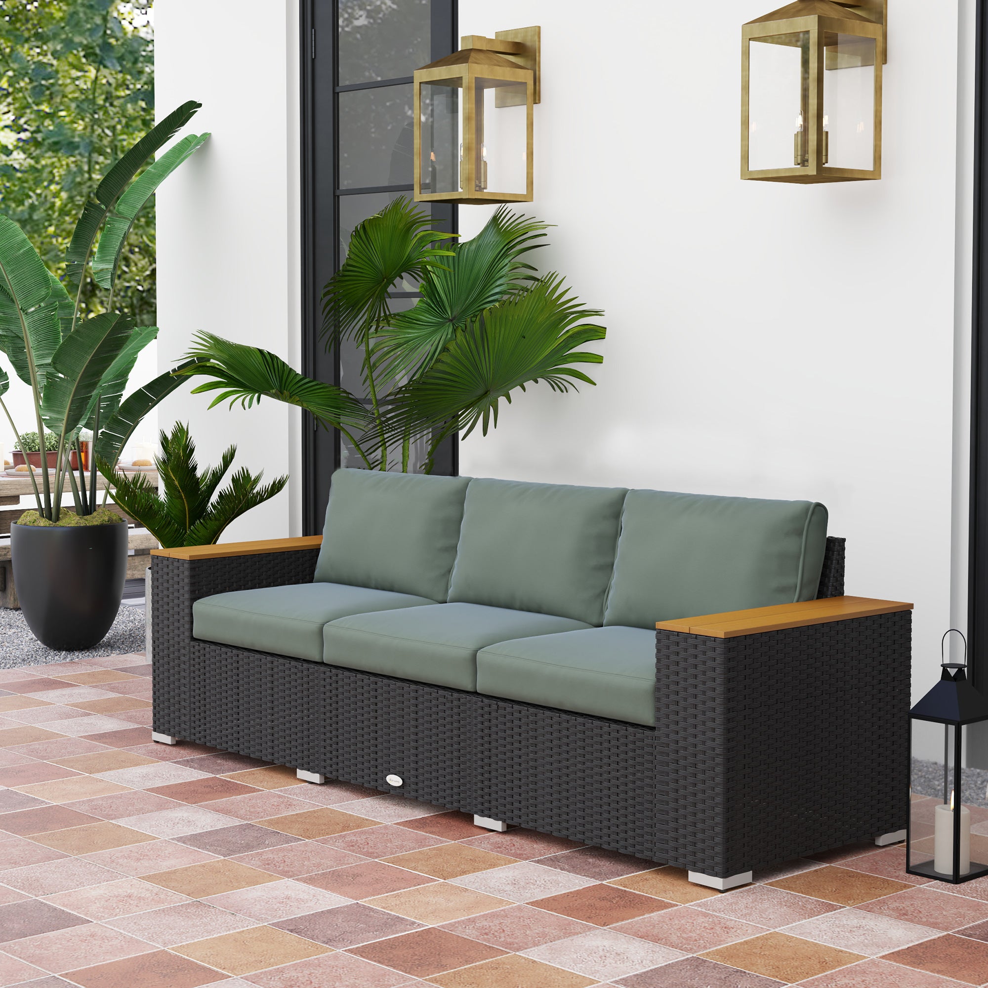 3-Seat Outdoor Patio Sofa, PE Wicker Outdoor Couch with  Extra Wide Deep Seat, Wide Armrests 4" Cushions