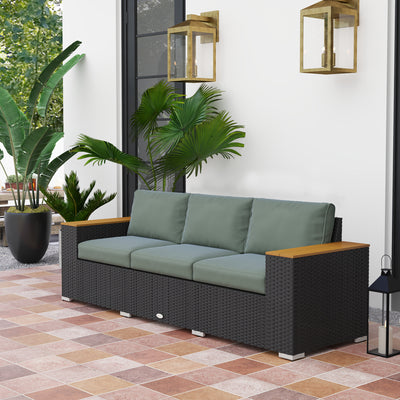 3-Seat Outdoor Patio Sofa, PE Wicker Outdoor Couch with  Extra Wide Deep Seat, Wide Armrests 4" Cushions