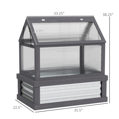 Raised Garden Flower Bed Kit with Greenhouse, Wooden Cold Frame Planter, 35.5" x 22.5" x 38.25", Gray