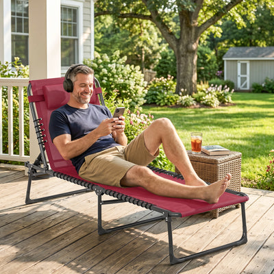 Foldable Chaise Lounge, 3-Position Reclining Back, Portable design and Breathable Mesh for Poolside, Camping, Hiking