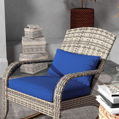 Adirondack Chair, Outdoor Wicker Rocking Chair with High Back, Seat Cushion, and Pillow for Porch, Balcony, Dark Blue