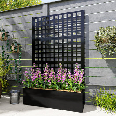 Galvanized Raised Garden Bed Planter Box with Trellis for Climbing Plants, Vegetable, Vines, 43" x 16" x 70"