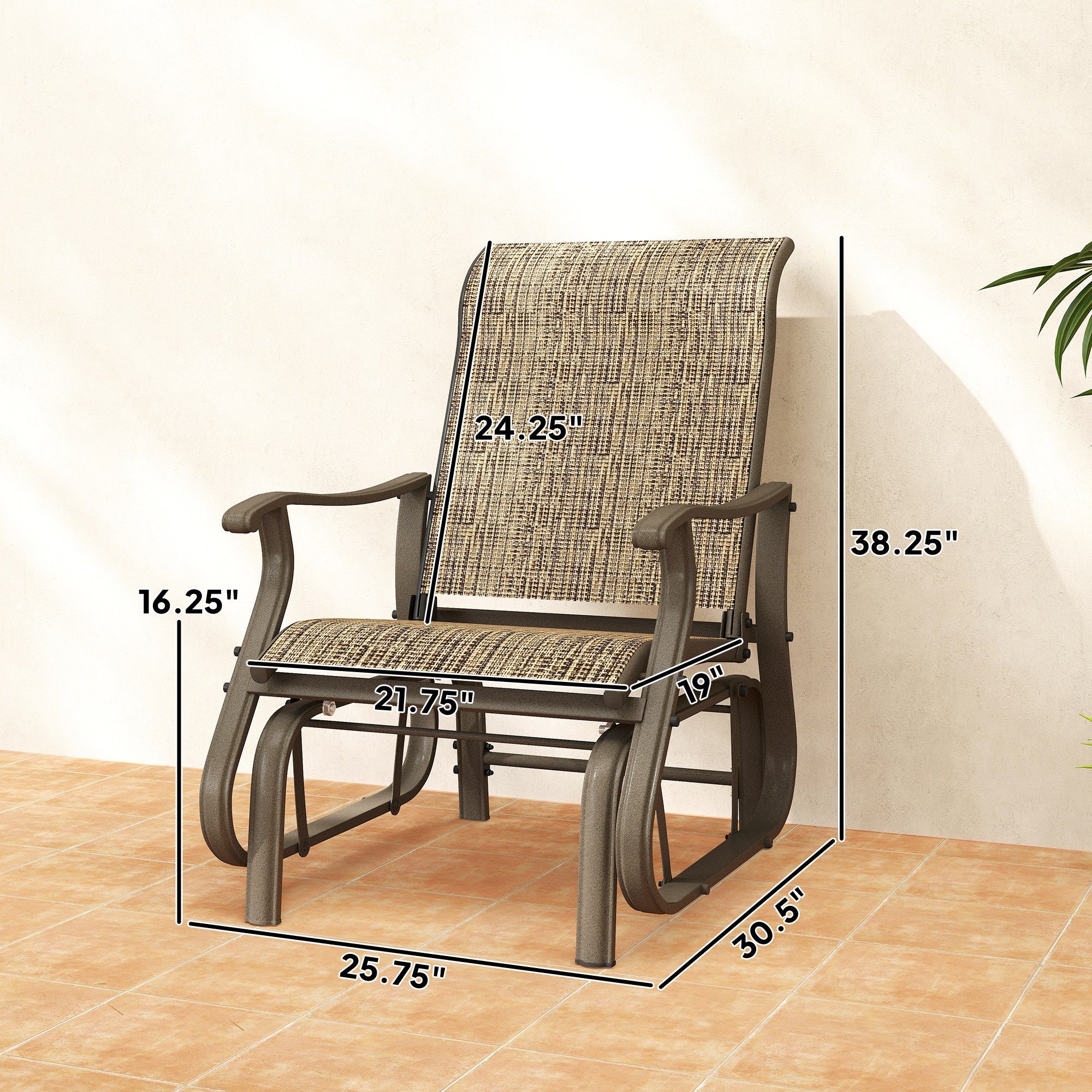 Outdoor Glider Chair Patio Glider Swing Chair with Mesh Seat, Steel Frame for Backyard, Garden, Porch