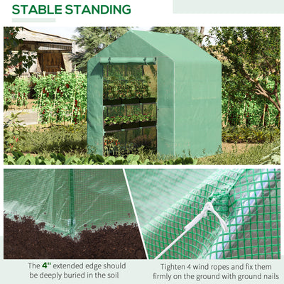 7' x 5' x 6' Walk-in Greenhouse for Outdoors with Mesh Door, 18 Shelf Hot House with Trellis, Plant Labels, UV Protective, Steel Frame for Growing Flowers, Herbs, Vegetables, Saplings, Green