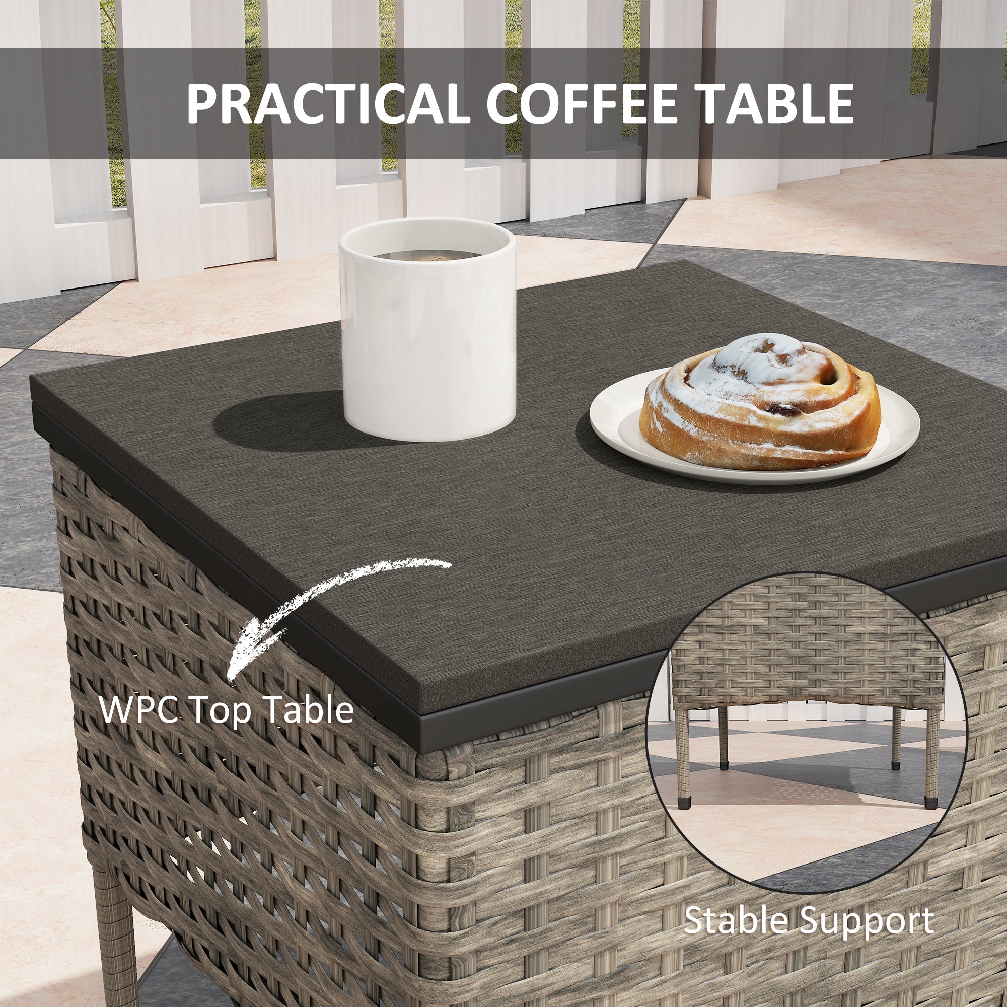 3 Piece Wicker Patio Furniture Set, Outdoor PE Rattan Rocking Chairs with Coffee Table, Cushions for Porch