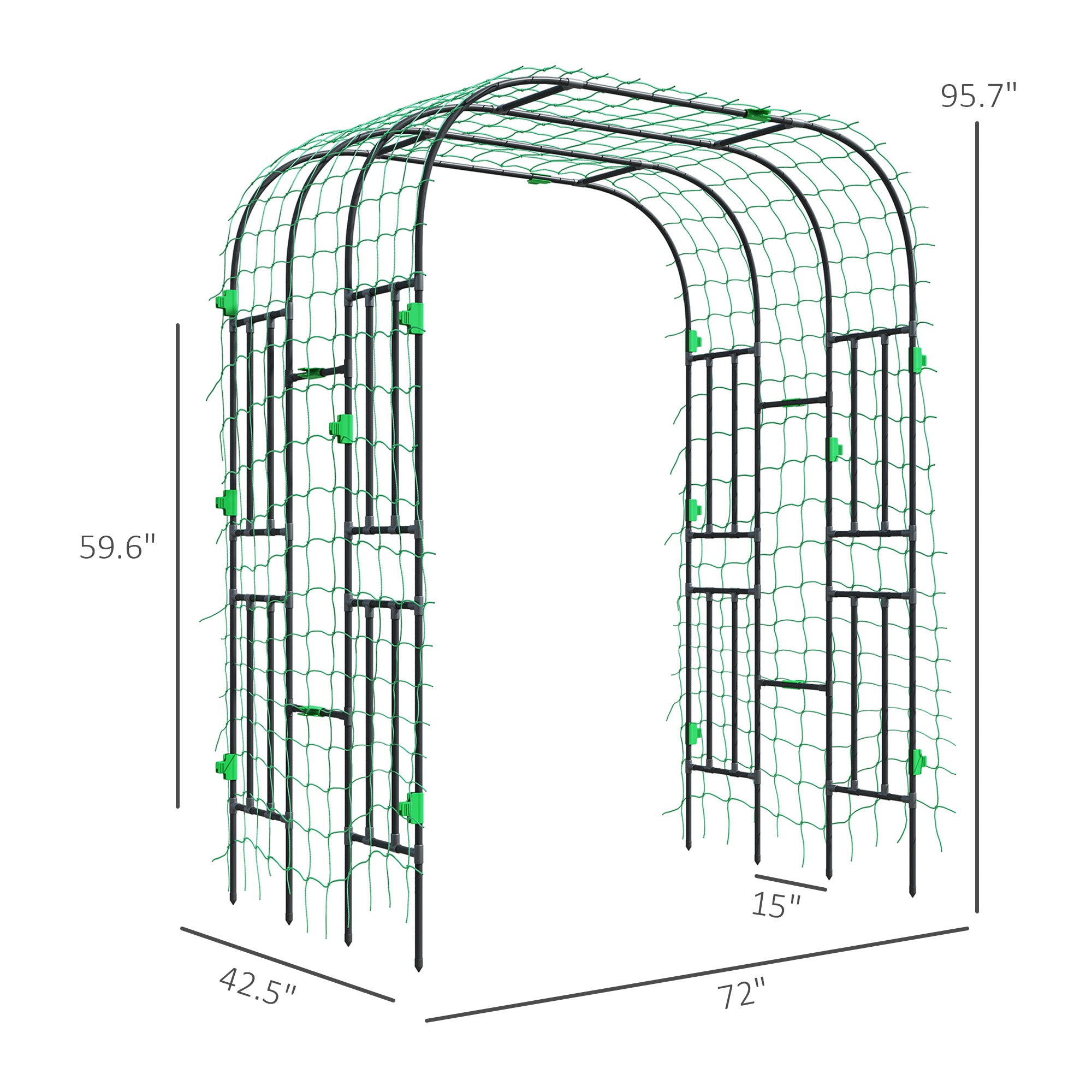 Garden Arch Trellis, 8 FT Tall Metal Plant Trellis Support with Climbing Net, Cucumber Trellis for Climbing Plants