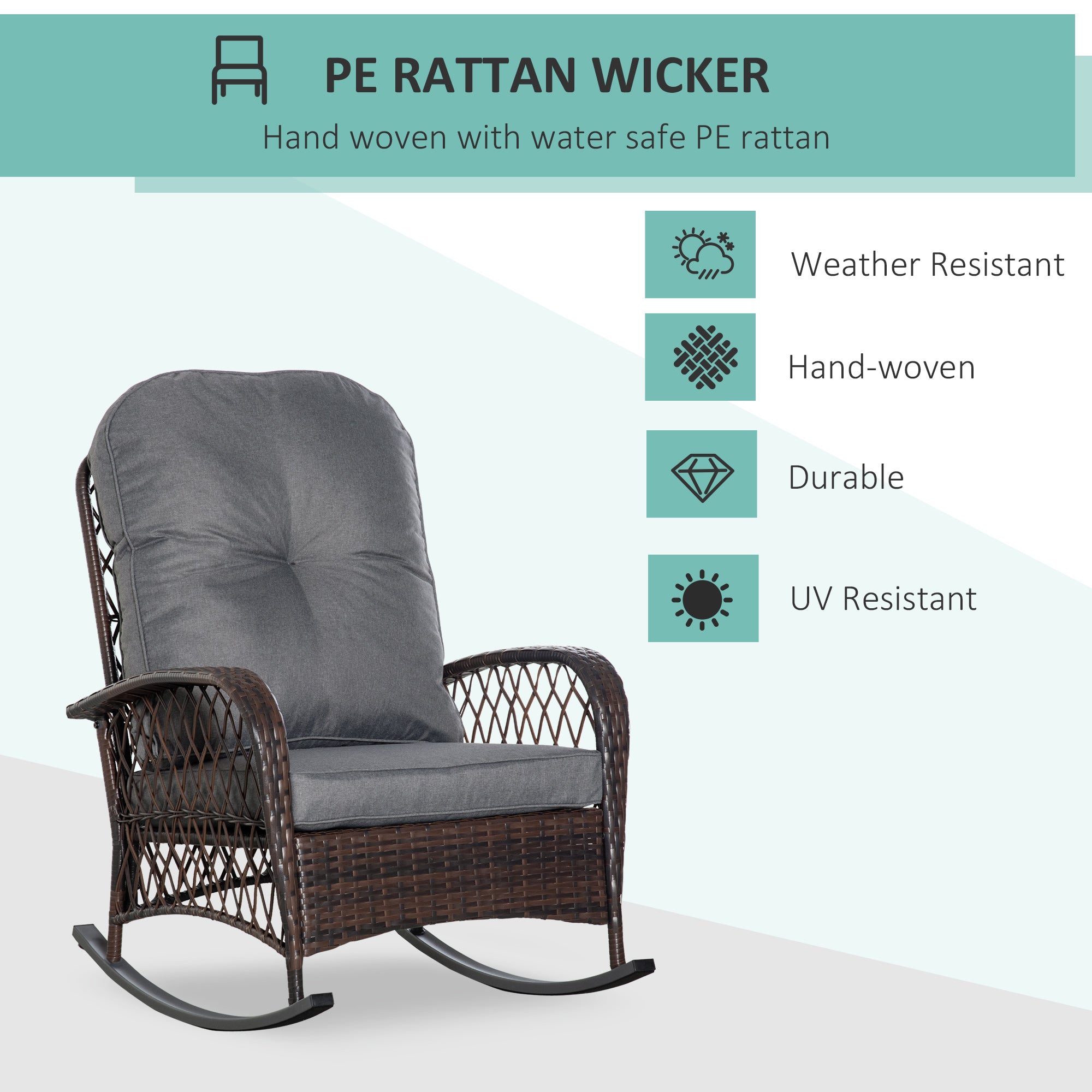 Rattan Porch Rocker w/ Plush Cushion