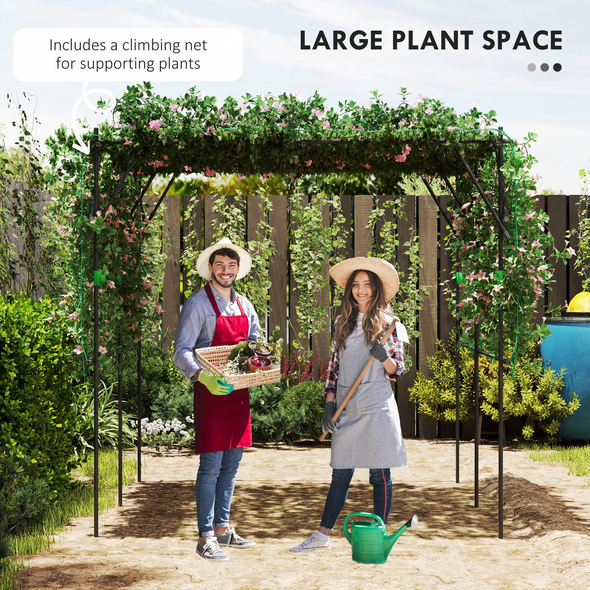 Garden Arch Trellis, 7.3 FT Tall Metal Plant Trellis Support with Climbing Net, Cucumber Trellis for Vegetables, Black