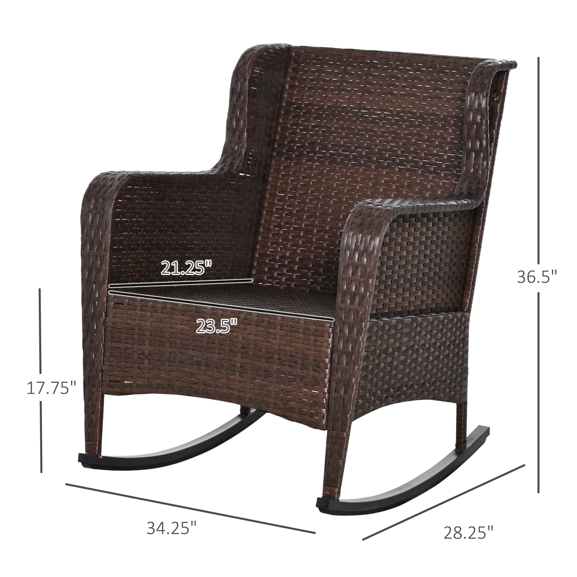 Outdoor Wicker Rocking Chair, Rattan Rocker with Cushions, Steel Frame for Patio, Garden, Backyard, Wine Red