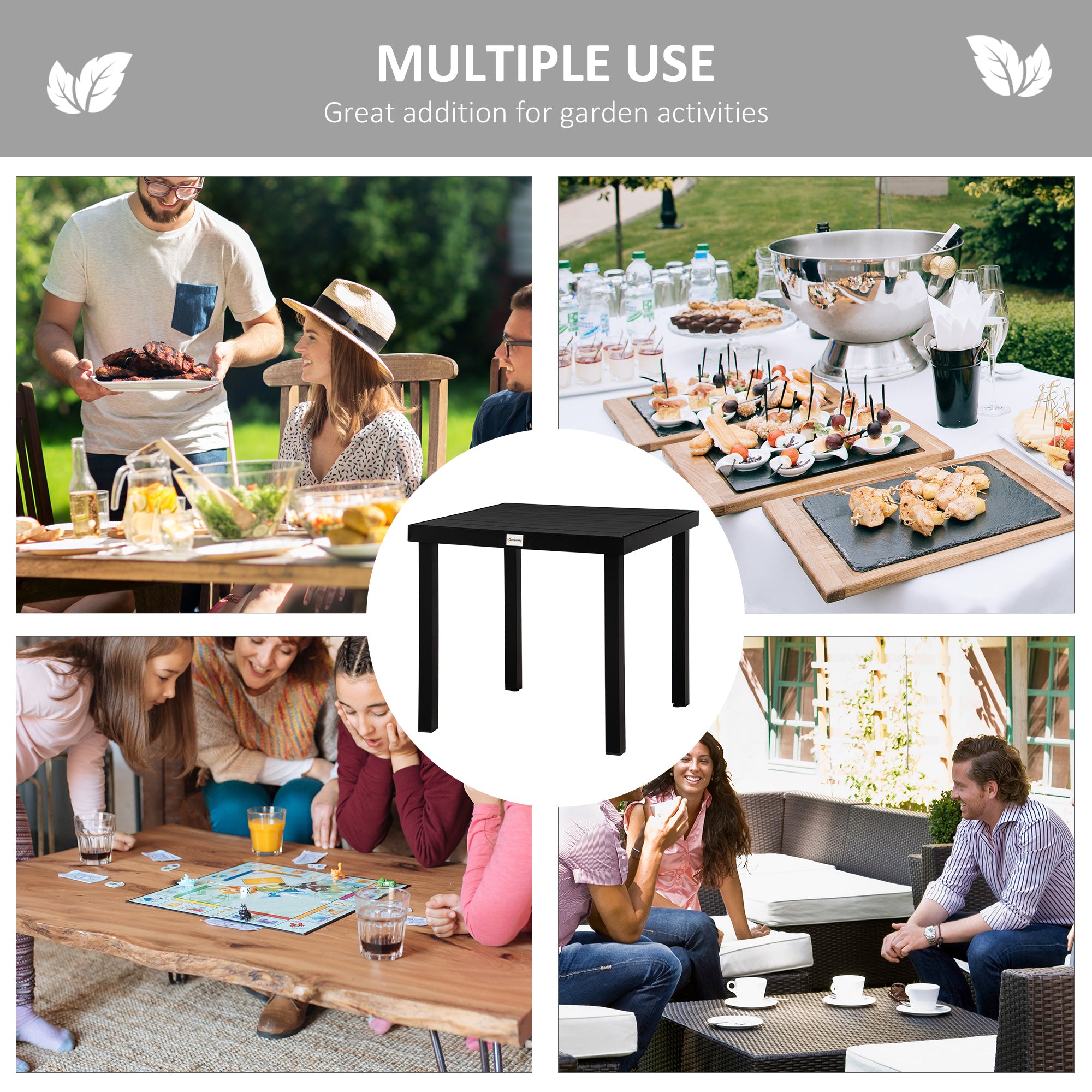 Patio Dining Table for 4, Rectangular Aluminum Outdoor Table for Garden Lawn Backyard, Black