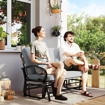 Outdoor Glider Bench, 2-Person Patio Rocker Loveseat with Tufted Cushions, Steel Frame for Porch, Garden Backyard
