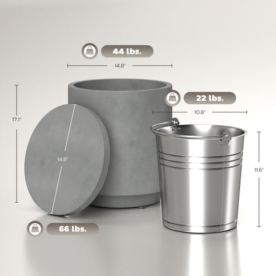 2.6 Gal Outdoor Side Table, 3-In-1 Concrete Cooler Bar Table with Storage, Removable Ice Bucket and Lid