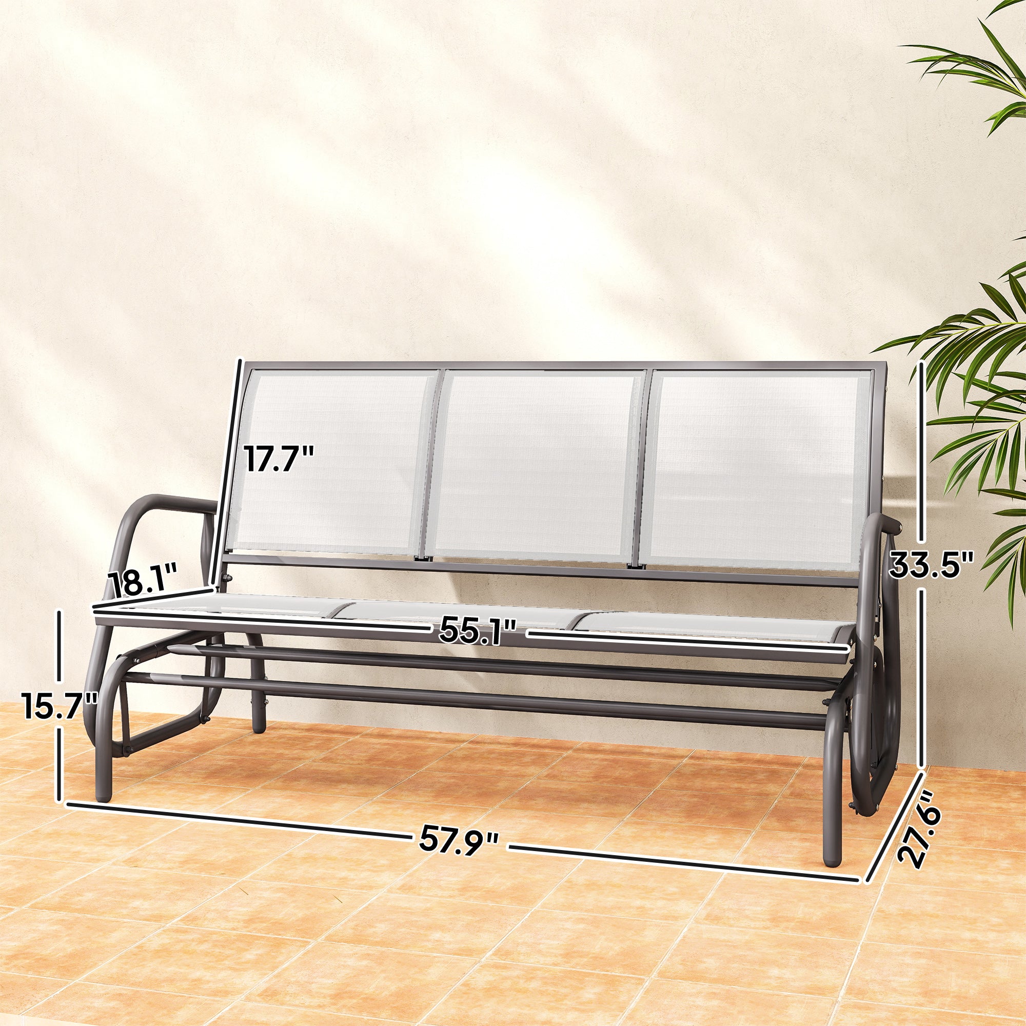 3-Person Outdoor Patio Glider Bench, Porch Glider Swing with 3 Seats, Breathable Mesh Fabric, Metal Frame