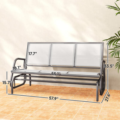 3-Person Outdoor Patio Glider Bench, Porch Glider Swing with 3 Seats, Breathable Mesh Fabric, Metal Frame