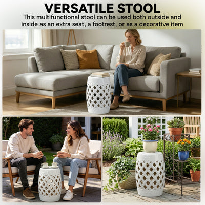 13" x 18" Ceramic Garden Stool with Woven Lattice Design & Glazed Strong Materials Decorative Outdoor Stool