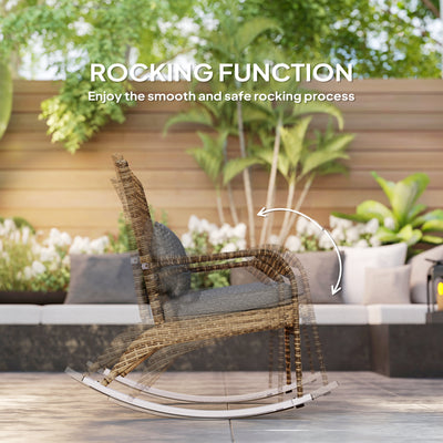 Adirondack Chair, Outdoor Wicker Rocking Chair with High Back, Seat Cushion, and Pillow for Porch, Balcony