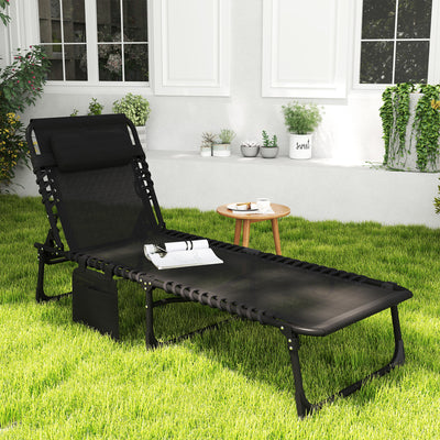 Reclining Chaise Lounge Chair, Portable Sun Lounger, Folding Camping Cot with Adjustable Backrest and Removable Pillow, for Patio, Garden, Beach