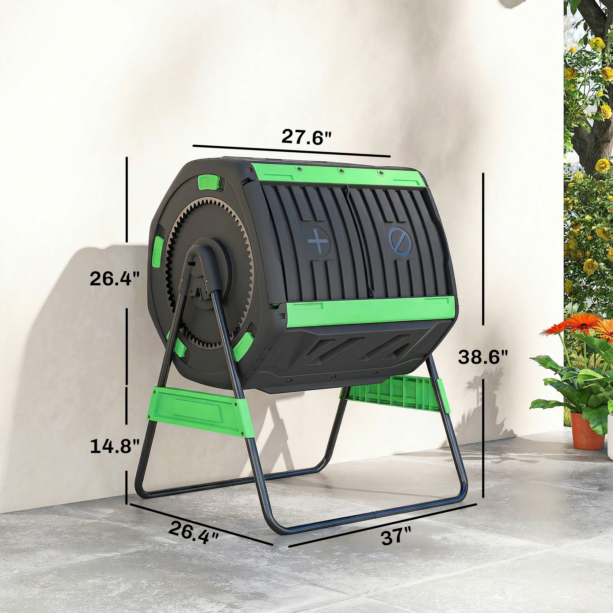 Compost Bin Outdoor, 53 Gal Dual Chamber Tumbling Composter with Adjustable Vents, BPA Free Tumbling Composter