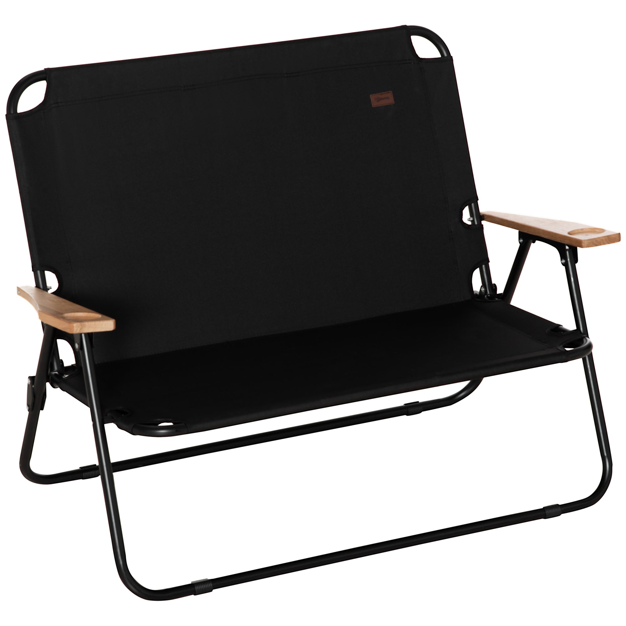 Double Folding Camping Chair, Loveseat for 2 Adults, Portable Camping Couch with Wood Armrest & Cupholders, for Backpacking, Beach, Sports Travel