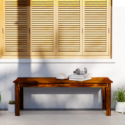 2-Seat Wood Garden Bench, Patio Bench Outdoor Bench with Slatted Seat, Backless Front Porch Bench for Park, Garden, Poolside, Deck, Carbonized