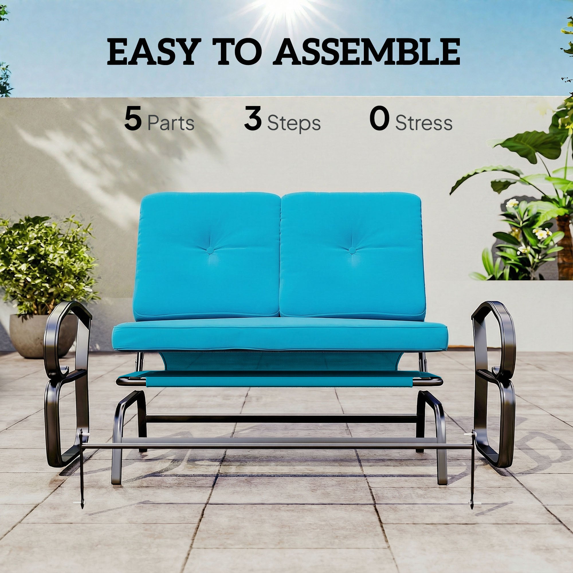 Outdoor Glider Bench, 2-Person Patio Rocker Loveseat with Tufted Cushions, Steel Frame for Porch, Garden Backyard