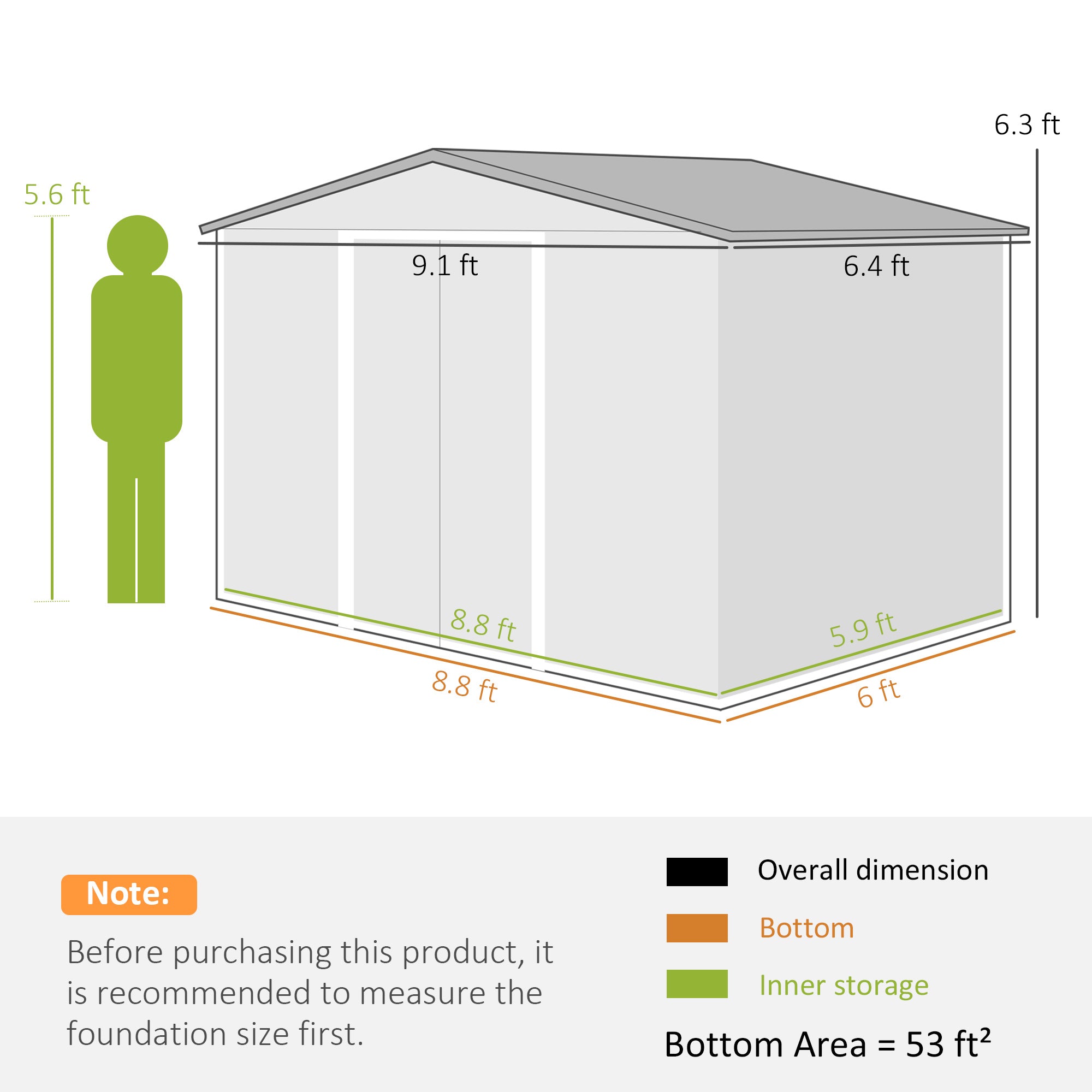 9' x 6' Outdoor Storage Shed, Garden Tool Metal Shed with Foundation Kit, Double Lockable Door, Air Vents and Sloping Roof, for Backyard, Patio, Lawn