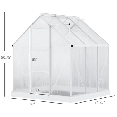 6' x 6' Hobby Greenhouse, Walk-in Polycarbonate Hot House Kit with Aluminum Frame, Sliding Door, Roof Vent, Silver