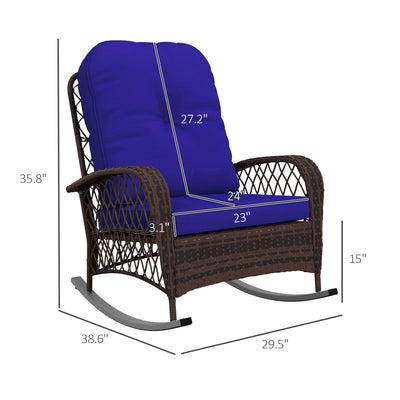 Rattan Porch Rocker w/ Plush Cushion, Dark Blue