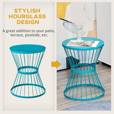16" Steel Patio Side Table, Garden End Table with Hourglass Design, Accent Table for Outdoor and Indoor Use, Distressed