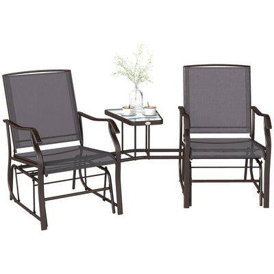 Outdoor Glider Chairs with Coffee Table, Patio 2-Seat Rocking Chair Swing Loveseat with Breathable Sling for Backyard, Garden, and Porch