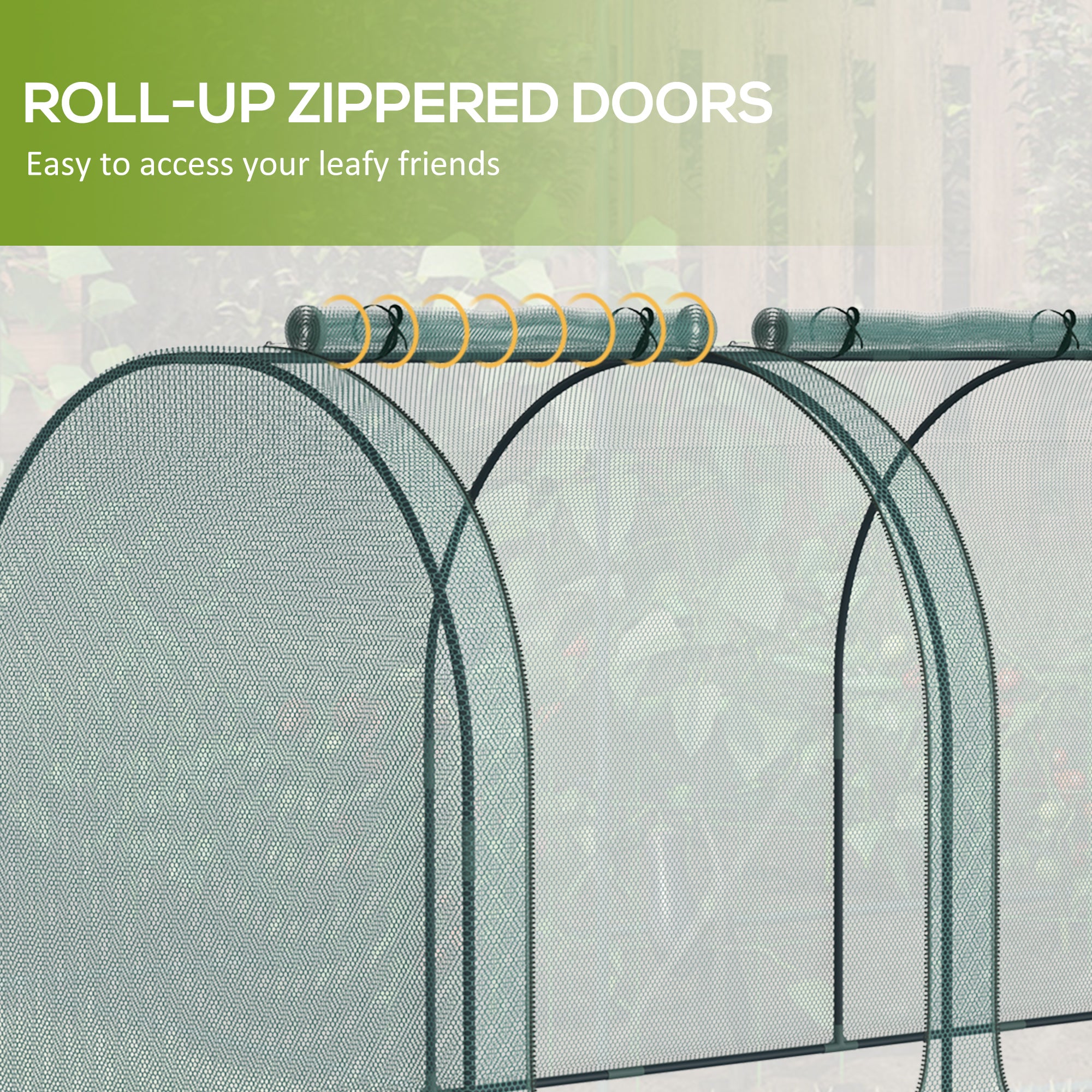 9' x 4' Crop Cage, Plant Protection Tent with Three Zippered Doors, Steel Frame, Storage Bag and 4 Ground Stakes, for Garden, Yard, Lawn