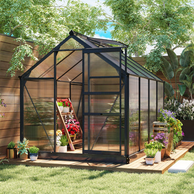 Greenhouse for Outdoors, Polycarbonate Greenhouse with Rain Gutter and Roof Vent, Aluminum Walk-in Green House for Patio Backyard Garden