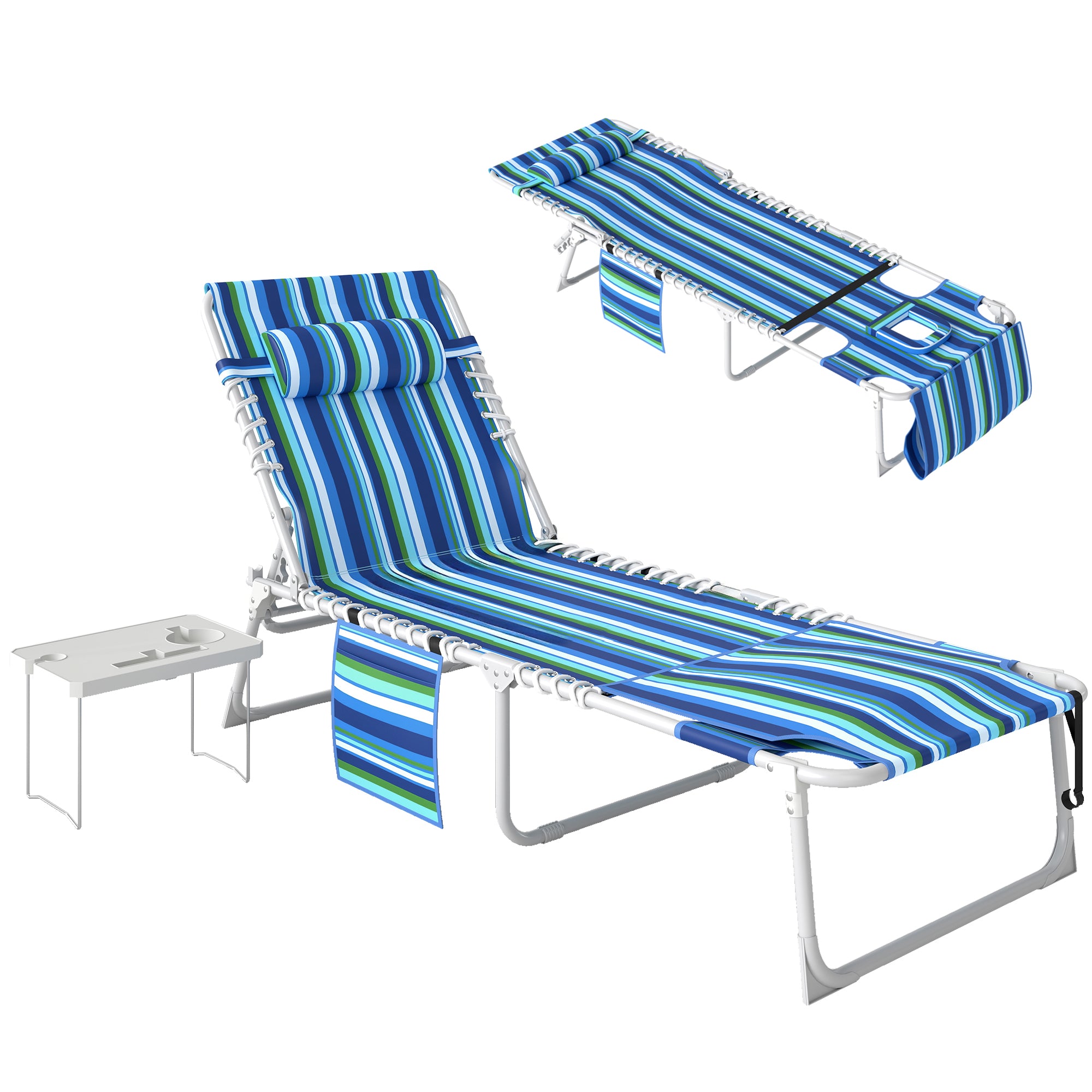 Tanning Chair with Face Hole and Side Table, 5-Position Folding Outdoor Chaise Lounge Chair