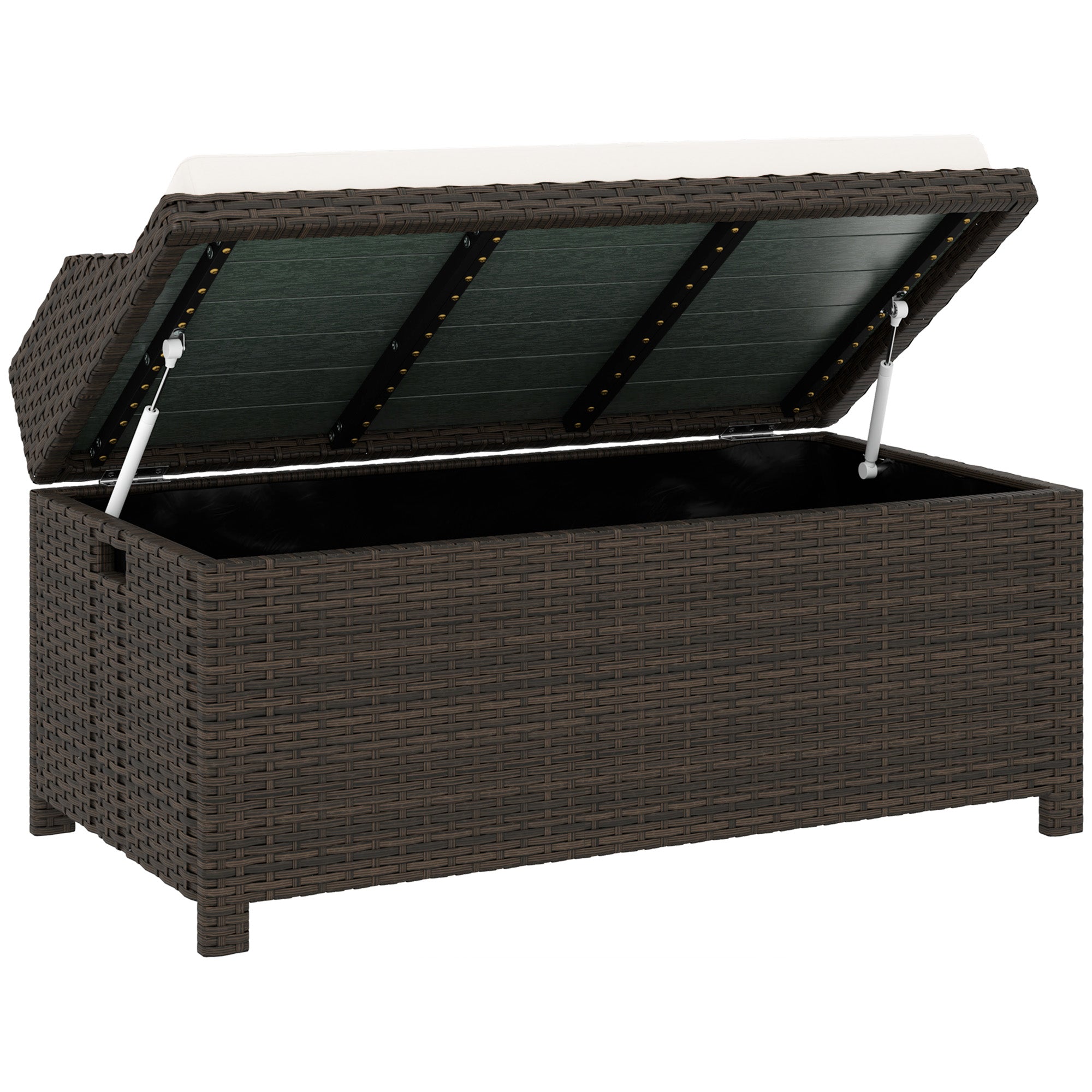 Outdoor Wicker Storage Bench with Storage & Cushion