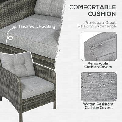5 Pieces Rattan Wicker Lounge Chair Outdoor Patio Conversation Set with 2 Cushioned Chairs, 2 Ottomans and Tempered Glass Top Coffee Table