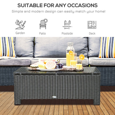 Patio Coffee Table, Large Side Table, Hand-Woven PE Rattan, Weather Resistant Wicker, Outdoor Furniture for Garden Black