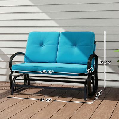 Outdoor Glider Bench, 2-Person Patio Rocker Loveseat with Tufted Cushions, Steel Frame for Porch, Garden Backyard