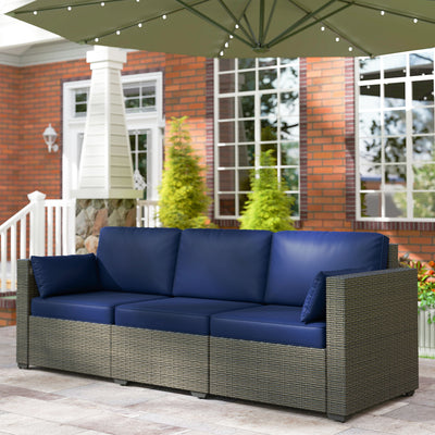 Patio Couch PE Wicker Deep Seating Outdoor Sofa with Removable Cushions, 3 Seater Rattan Sofa, Outdoor Furniture for Balcony, Deck, Garden and Poolside