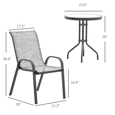 3 Pieces Bistro Set, Small Patio Furniture Set with Stackable Chairs and Glass Table for Backyard, Balcony