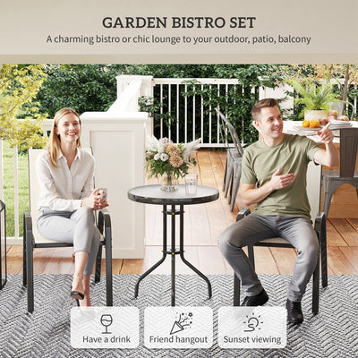 3 Pieces Bistro Set, Small Patio Furniture Set with Stackable Chairs and Glass Table for Backyard, Balcony