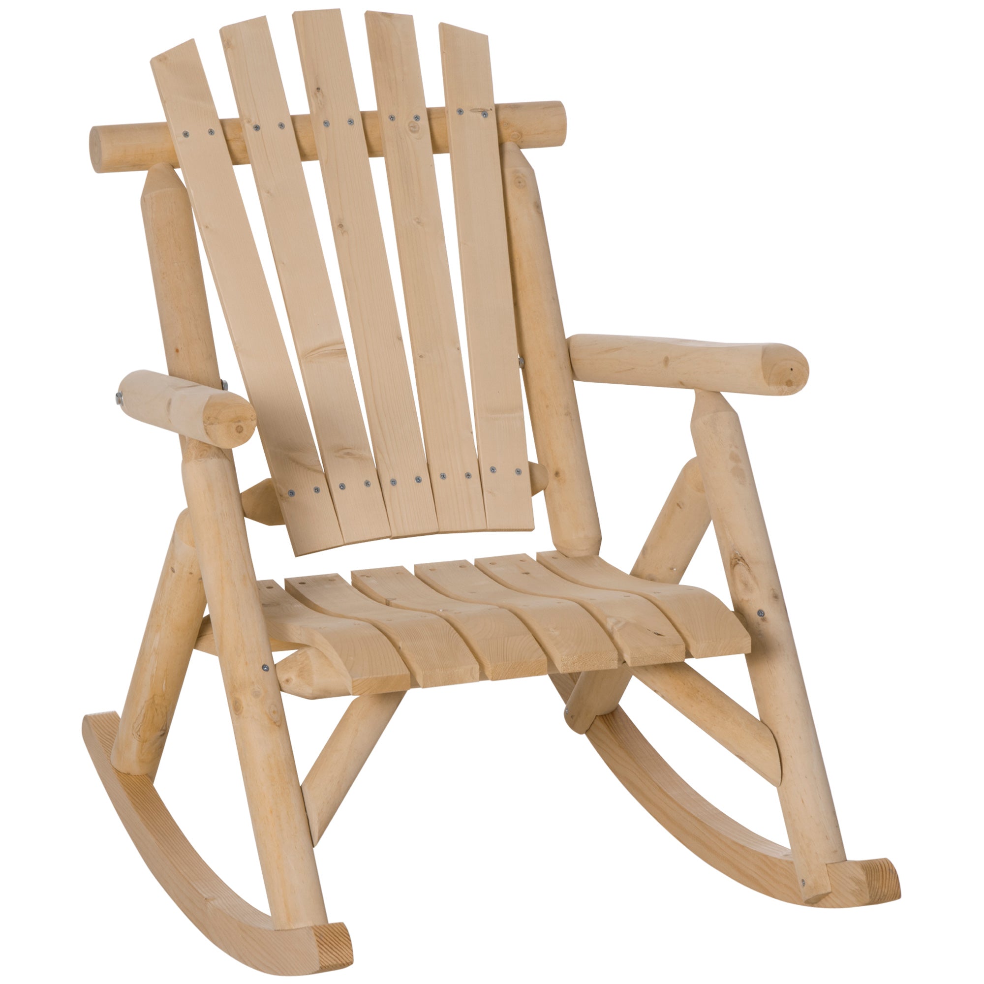 Outdoor Wooden Rocking Chair, Single-Person Rustic Adirondack Rocker with Slatted Seat, High Backrest, Armrests for Patio, Garden and Porch